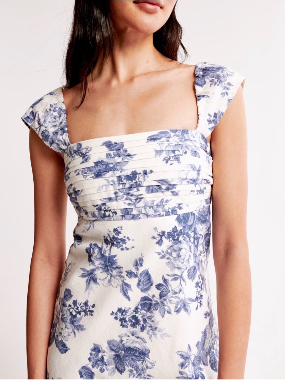 ABERCROMBIE & FITCH Emerson Cap Sleeve Mini Dress in Blue Floral Linen blend MP